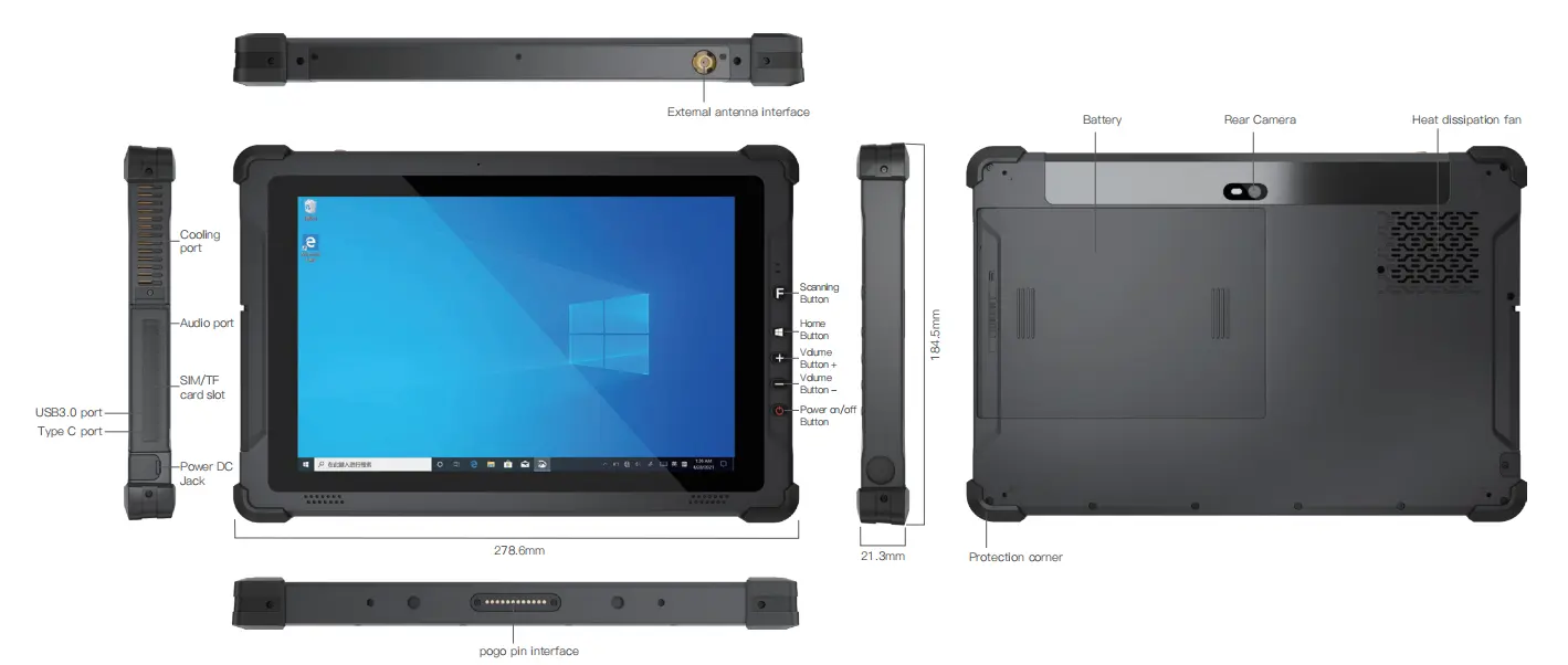 Six Views of 10.1'' Intel: EM-I12U Rugged Tablet
